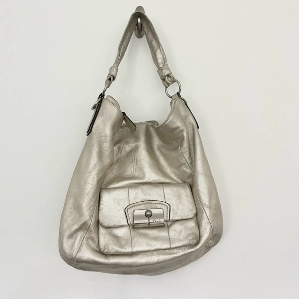 Coach Metallic Silver Leather Clutch - Picture 5 of 11